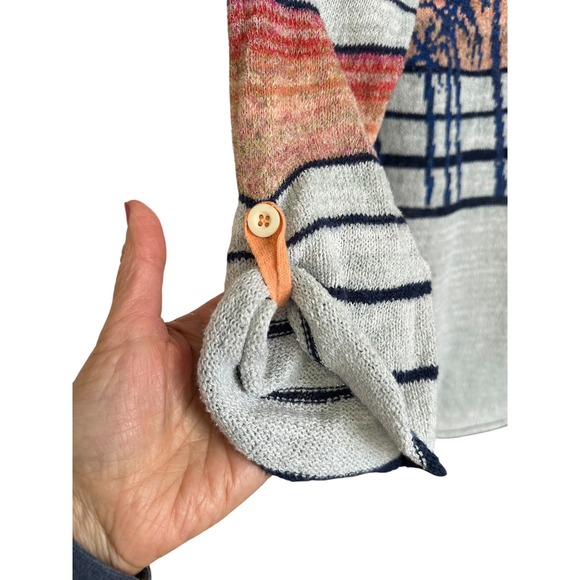 Free People Palm Breeze 3/4 Sleeve Pullover Knit Sweater Sky Multi S Oversized - Picture 2 of 8